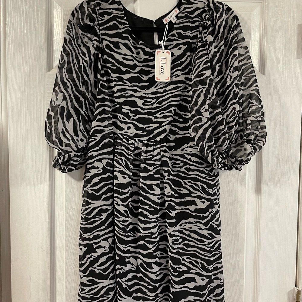 Zebra print puff sleeve mini dress